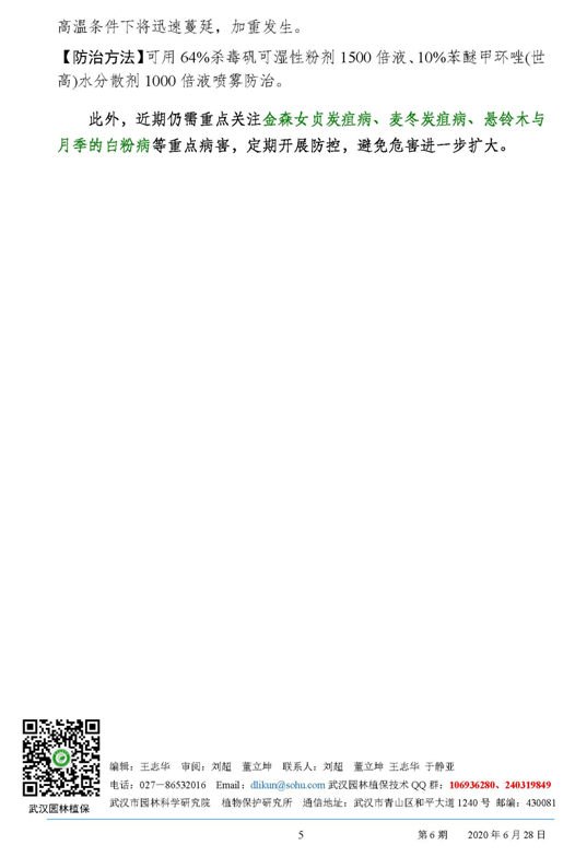 武汉园林病虫害预测预报 2020年第6期