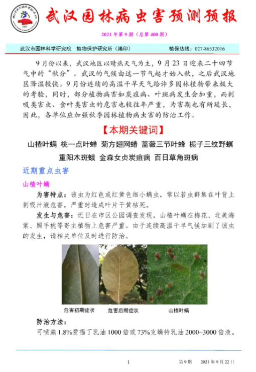 武汉园林病虫害预测预报 2021年第9期